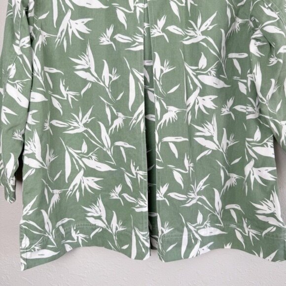 Orvis Green Leaf bamboo Print button denim jacket 12 - Picture 8 of 11